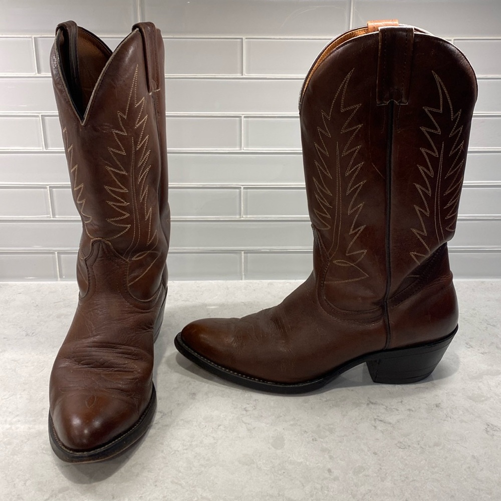 *Boulet - brown leather cowboy boots - stitched leather soles